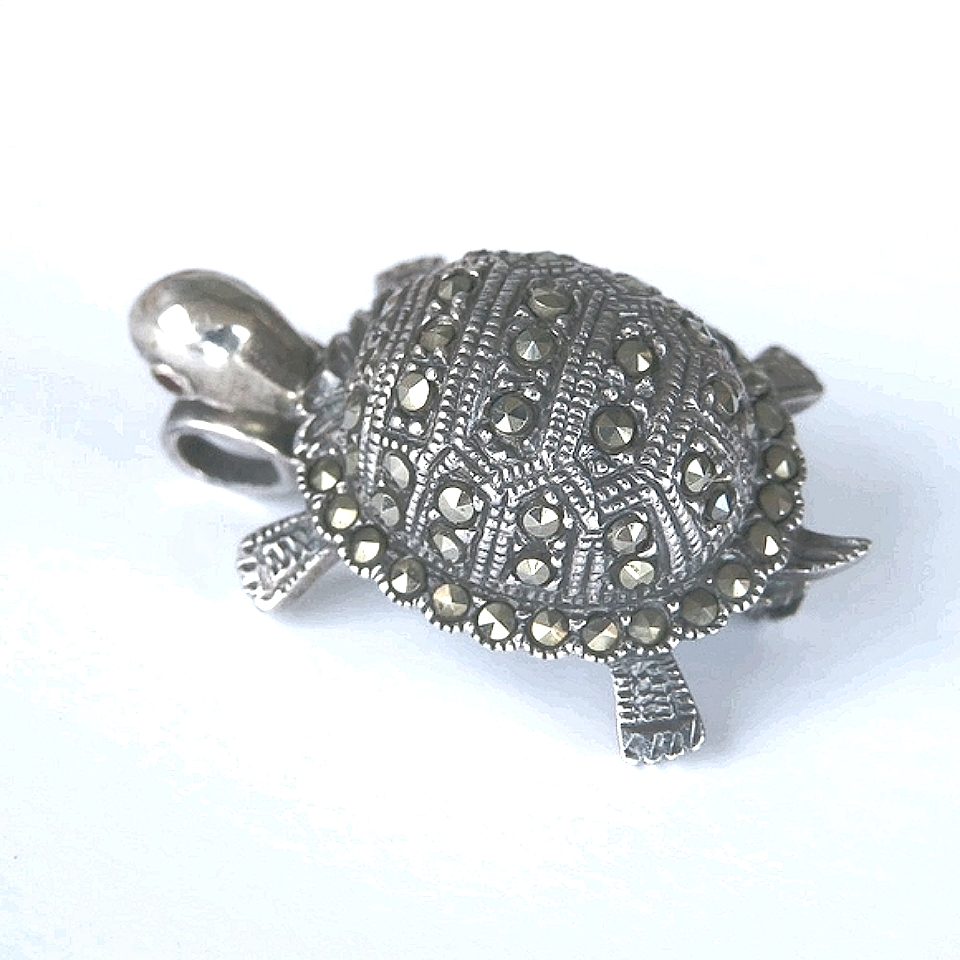 Sterling Silver Marcasites Turtle Brooch Pendant